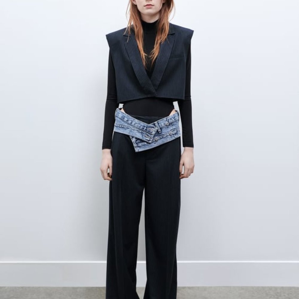 Zara Current Collection Pinstripe Navy Vest and Matching Pants with Tags